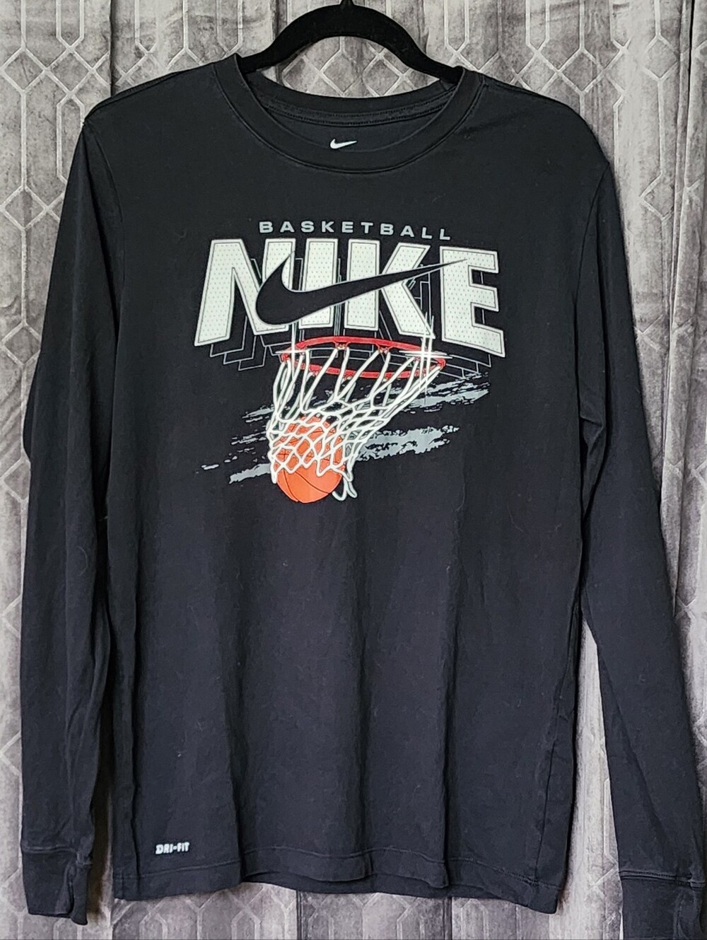 Nike Basketball Long Sleeve Tee - Black with Orange Accent